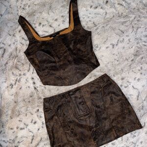 Brown leather style 2 piece set